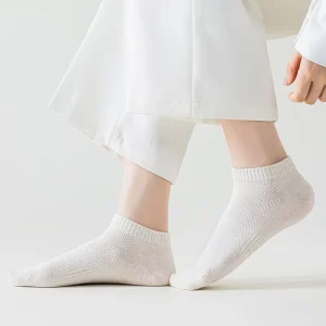 Women’s Ankle Socks Knitted Summer Thin Mesh Breathable Sweat-Absorbent Combed Cotton Sports Socks
