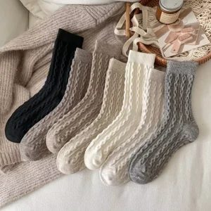 Women’s Anti-Bacterial Autumn Winter Thickened Crew Socks Daily Use Ankle-Length Knitted Socks
