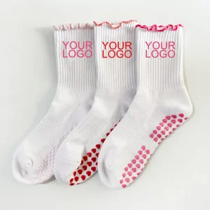 Women’s Autumn Ankle Cotton Sports Logo Grip Anti Slip Ballet Pilates Socks With Print Ruffle Custom Socks