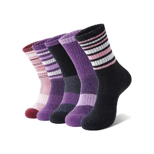 Women’s Autumn Thick Thermal Crew Socks Striped Cushion Hiking Socks for Outdoor Daily Wear Bottom