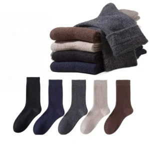 Women’s Autumn Winter Casual Warm Thick Wool Socks Terry Cashmere Lining Anti-Bacterial Solid Color Crew High Body Logo One Size