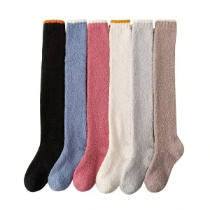Women’s Autumn Winter Fuzzy Thick Over the Knee Coral Fleece Long Tube Sleep Floor Socks Daily Use Cuff Body Design