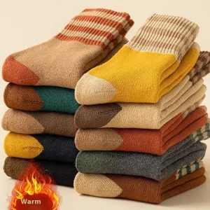 Women’s Autumn Winter Terry Socks Long Tube Fleece-Lined Thick Towel Crew Length Warm Sleep Socks Don’t Freeze Feet Floor Ins