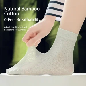 Women’s Bamboo Cotton Mid Calf Socks Summer Thin Mesh Breathable Seamless Socks Lightweight Short Tube Casual Daily Wear Socks