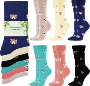 Women’s Bamboo Crew Socks Breathable Soft Animal Gift Bamboo Fiber Socks