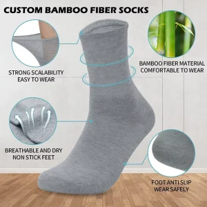 Womens Bamboo Fiber Crew Socks Anti Slip Seamless Summer Casual Daily Use Thin Customizable Solid Color Sweat Absorbent Knitted