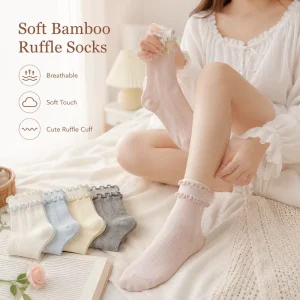 Women’s Bamboo Fiber Socks Spring Summer Thin Ruffle Ankle Socks Cute Lolita Breathable Casual Girls Socks