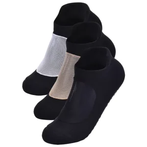 Women’s Black Ankle Socks 3 Pairs Grip Mesh Knitted Stockings Breathable Crew Length Sports Socks for Summer