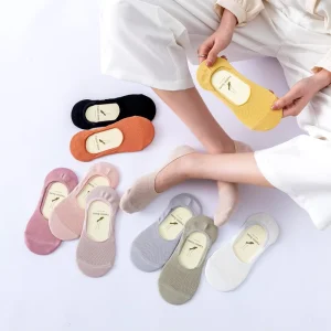Womens Boat Socks Summer Thin Anti-slip Cotton Yarn No Show Low-Top Invisible Mesh