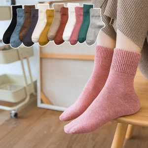 Women’s Breathable Cotton Mid Calf Socks Solid Color Soft Moisture Wicking Cozy Warm Autumn Winter