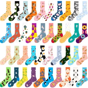 Women’s Breathable Knitted Cartoon Pattern Cotton Crew Socks Daily Use