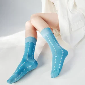 Women’s Breathable Summer Dress Socks Mid-Calf Knitted Egyptian Cotton with Understated Elegance for Daily Comfort