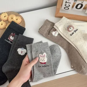 Women’s Cartoon Flocked Animal Sweet College Style Mid calf Cotton Socks