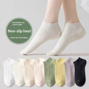 Women’s Casual Ankle Socks Double Needle Sweat-Absorbent Summer Cotton Solid Color