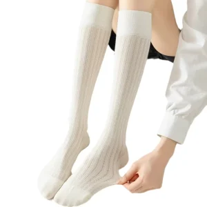 Women’s Casual Athletic High Stockings Long Thin Striped Knee Socks Breathable Knitted Polyester and Spandex for Autumn