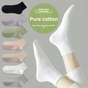 Women’s Casual Socks Spring Autumn Solid Color Cotton Single Needle Knitted Breathable Sweat Absorbent Candy Color Socks