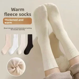 Women’s Casual Winter Mid Calf Knitted Terry Thermal Socks with Cuff Detail Thick Soft Breathable Cotton