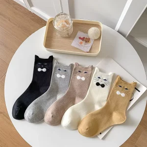 Women’s Cat Ear & Paw Cotton Crew Socks Cartoon Animal Kawaii Print Colorful Fashion Cute Socks for Ladies