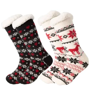 Women’s Christmas Stocking with White Soft Fuzzy Cold Weather Fleece Lined Socks at Home