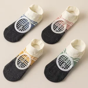 Women’s Color Blocked Backless Yoga Pilates Indoor Floor Special Anti slip Elastic Short Tube Sports Cotton Socks
