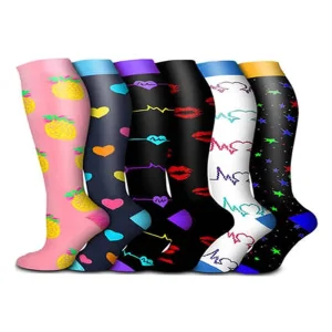 Women’s Colorful Fashion Elastic Sports Knee High Compression Running Socks Athletic Fitness Cushion Comfort Design Body Logo