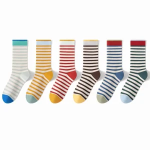 Women’s Colorful Striped Mid Tube Cotton Socks Custom Striped Own logo Socks