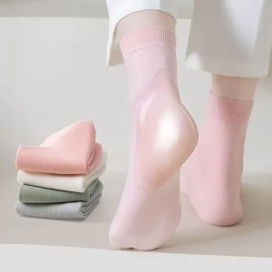 Women’s Combed Cotton Socks with Medical Grade Moisturizing Silicone Heel Pad Anti Crack Soft Hydrating Foot Care Socks