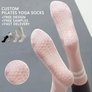 Women’s Compression Yoga Grip Socks Custom Pilates Anti-Slip Sport Ankle Grippy Designer Crew Cotton Transparent
