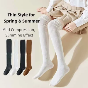 Women’s Cotton Bamboo Thermo Graduated Compression Ribbed Knee High Socks Lightweight Standard Thickness Slouch Leg Sports