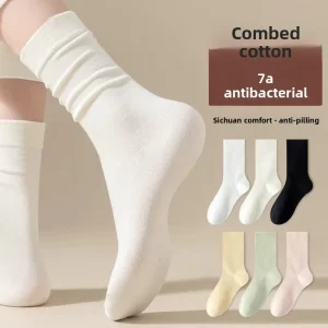 Women’s Cotton Crew Socks Autumn Style Boneless Maternity Socks White Anti-Bacterial Anti-odor Pile Socks