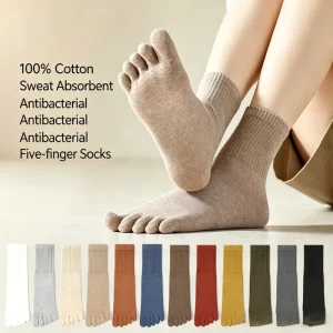 Women’s Cotton Five Toe Socks Seamless Toe Moisture Wicking Breathable Antibacterial & Deodorizing Anti Friction Crew Socks
