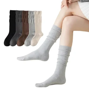 Women’s Cotton Over The Knee High Stockings Spring Fall Slimming Knee Protecting Boots Knitted Technics Logo Cuff