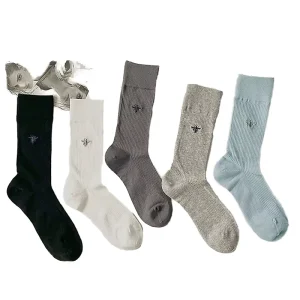 Women’s Cotton Socks Comfortable Solid White Color Thin Anti-Slip Ankle Length Bee Embroidery Sport Tube Transparent