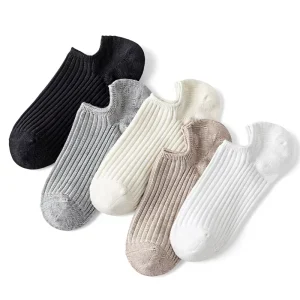 Women’s Cotton Socks Summer Thin Double-Needle Ankle-Length Silicone Anti-Slip Boat Socks Solid Color Japanese Style