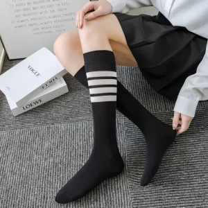 Women’s Cotton Solid Calf Socks 200 needle Knitted Knee High Socks Breathable Preppy Style for School & Casual Wear