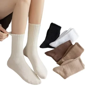 Women’s Cotton Winter Warm Socks Simple Solid Color Breathable Middle Tube Autumn Casual Round Neck Design for Girls