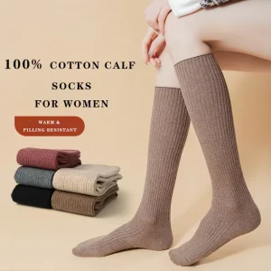 Womens Crew Length Knitted Cotton Socks 100% Cotton Winter Thick Warm Daily Use