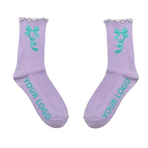 Women’s Crew Ruffle Custom Socks Logo Girls Lettuce Frilly Cotton Designer Jacquard Ankle Calcetines