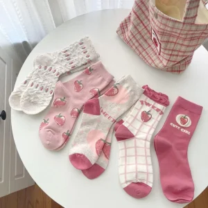 Women’s Crew Socks Custom Pink Socks Combed Cotton Comfort for Spring Summer Factory Direct Custom Logo