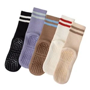 Women’s Crew Socks Spandex Cotton Knitted Non Slip Breathable Yoga Sport Daily Use with Cuff Detail