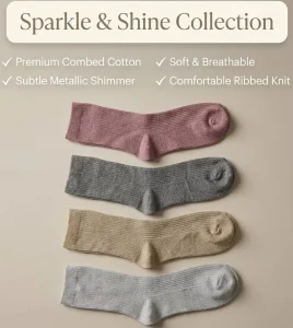 Women’s Custom Cotton Casual Socks 144N Double Cylinder with Colored Lurex High Quality
