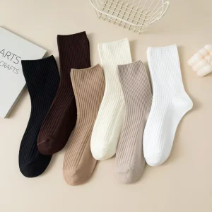 Women’s Custom Tube Cotton Double Cylinder Slouch Socks Fashion Plain Rib Knitted Crew Socks Autumn Fashion