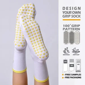 Women’s Custom Yoga Gym Pilates Grip Socks Breathable Anti Slip Pilates Sport Socks Custom Embroidery Crew Grip Sock for Pilates
