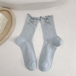 Women’s Customizable Thin Dress Socks Breathable Ankle-Length Glitter Printed Letter Pattern for Summer Daily Use