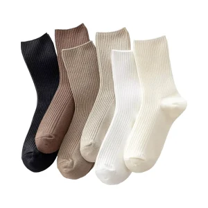 Women’s Cute Ankle-Length Cotton Crew Socks Casual Athletic Aesthetic Knitted Anti-Bacterial Winter Solid Body Logo