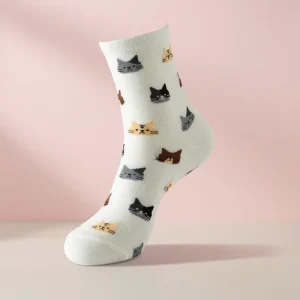 Women’s Eco-Friendly Cotton Socks Autumn Winter Casual One Size 5 Pairs Breathable Knitted Body Warm Letters Pattern for Daily