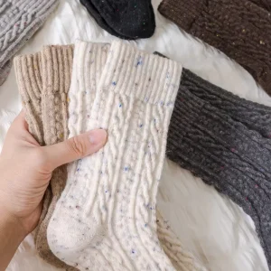 Women’s Fashion Casual Crew Spandex Polyester Wool Socks Breathable Knitted Daily Use Warm Winter Regular for