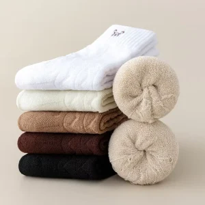 Women’s Fashion Standard Cute Bear Terry Casual Crew Socks Breathable Knitted Cushion Tube for Daily Use Warm Autumn