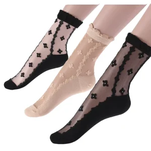 Women’s Floral Breathable Elastic Thin Summer Ankle Socks with Body Logo Daily Use Knitted