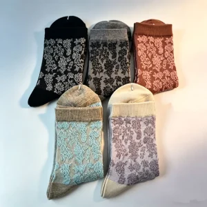Women’s Floral Mid-Calf Thin Casual Socks Seamless Cotton Blend Summer Stockings